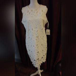 NWT Calvin Klein off white floral cut out dress